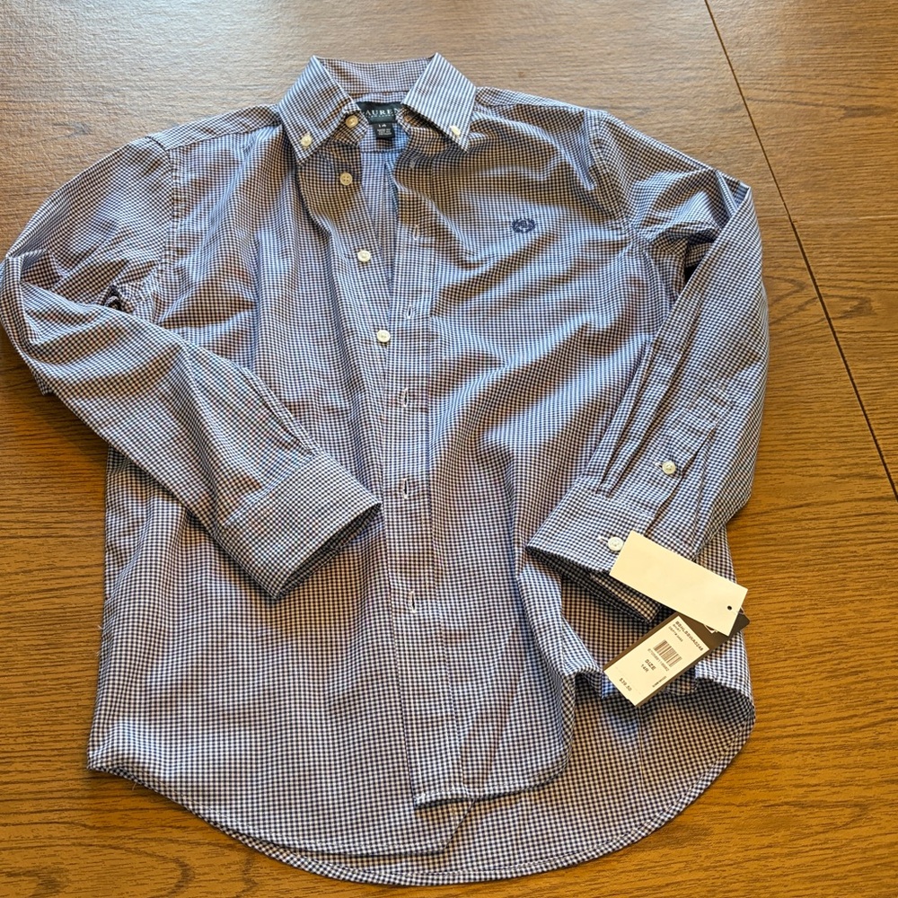 Lauren Ralph Lauren Navy and White Micro Check Button-Down Shirt